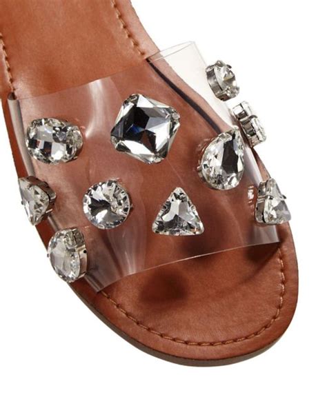 Aqua Womens Twink Crystal Embellished Clear Slide Sandals Lyst