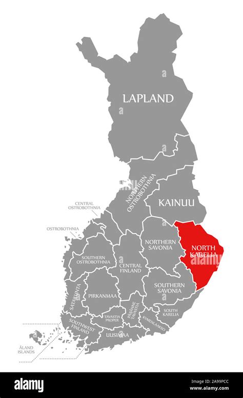 North Karelia Red Highlighted In Map Of Finland Stock Photo Alamy