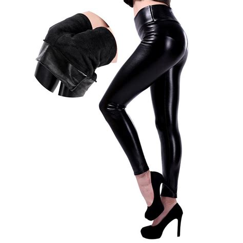 ladies high waist black faux leather leggings wet look shiny stretchy tight pant shopee malaysia
