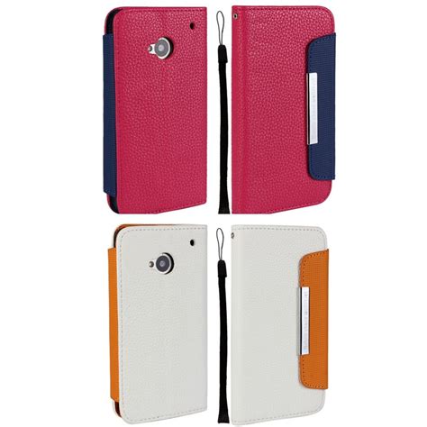 New Litchi Skin Left And Right Flip Pu Leather Phone Case Shell For Htc One M7 Magnetic Clasp