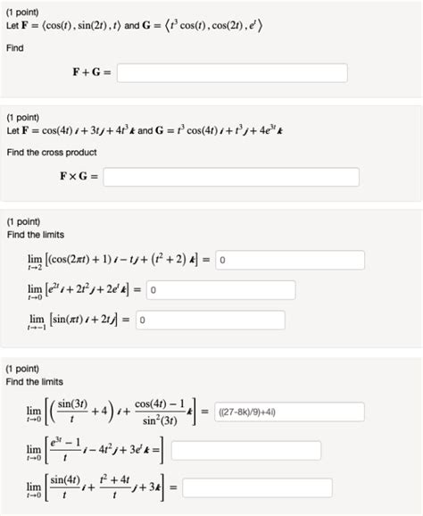 solved 1 point let f cos t sin 2t t and g tº