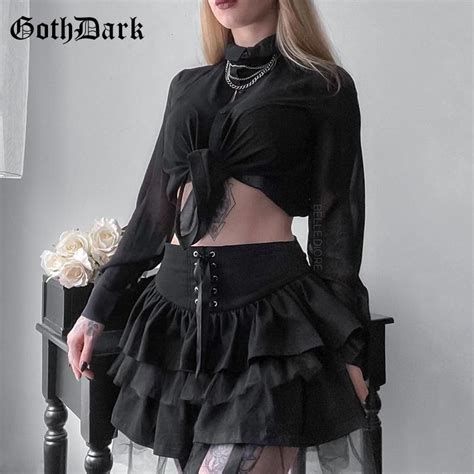 Buy Goth Dark Gothic Pleated Lace Up Mini Skirts Mall Goth Mesh