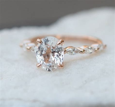 Oval Rose Gold Engagement Ring White Sapphire Engagement Ring Etsy