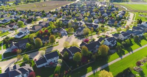 Beautiful Suburban Neighborhoods Nice Homes Aerial View At Sunrise