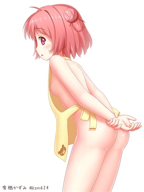 arisu kazumi akaza akari yuru yuri highres 1girl apron ass blush breasts double bun