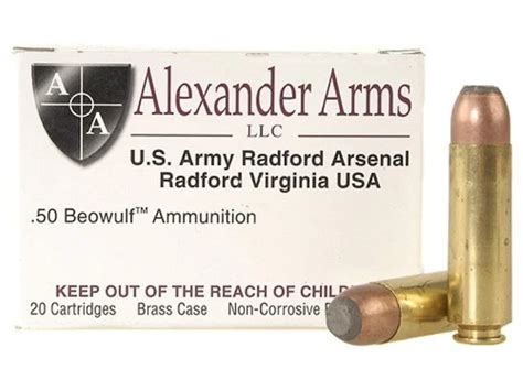 Alexander Arms Ammunition 50 Beowulf 400 Grain Hawk Jacketed Flat Point