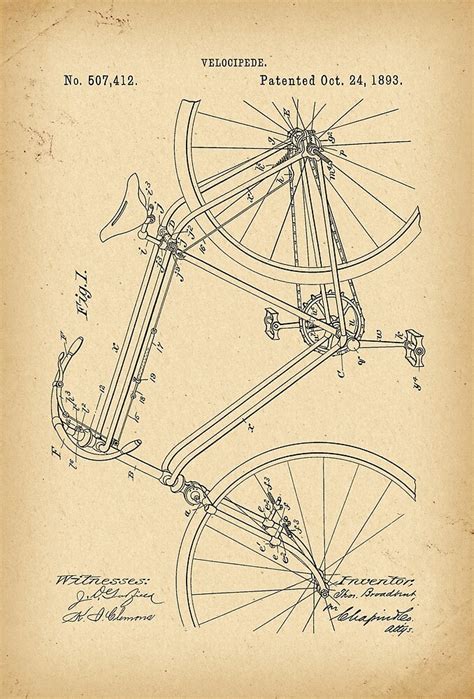 1893 Patent Velocipede Bicycle History Invention By Khokhloma Redbubble