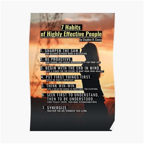 7 Habits Of Highly Effective People Summary Detailed Sunset Poster For Sale By Hiunlimit