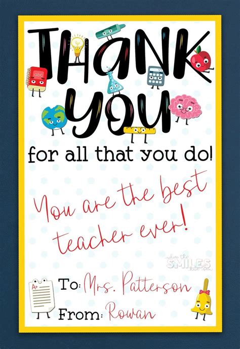 Thank You Note For Teacher Printable