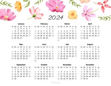 Printable 2024 Calendar Year Bamby Carline