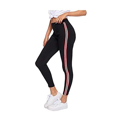 Soly Hux Womens Sporty Striped Side Workout Leggings Pants Skinny Jeans Black S