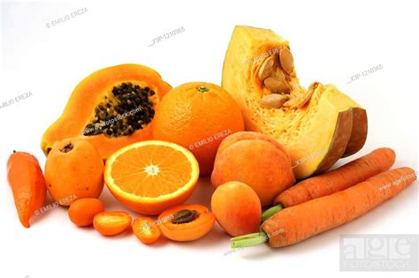 Orange Color Fruit And Vegetables Still Life Stock Photo Picture And