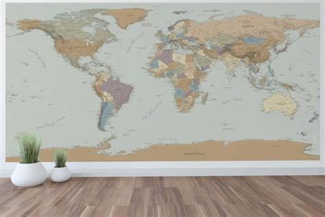 Giant World Map Mural Wall Art World Map Decal Etsy Map Wall Mural