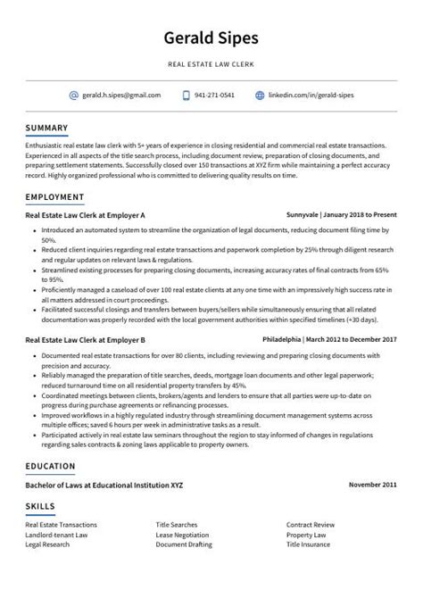 Real Estate Law Clerk Resume CV Example And Writing Guide