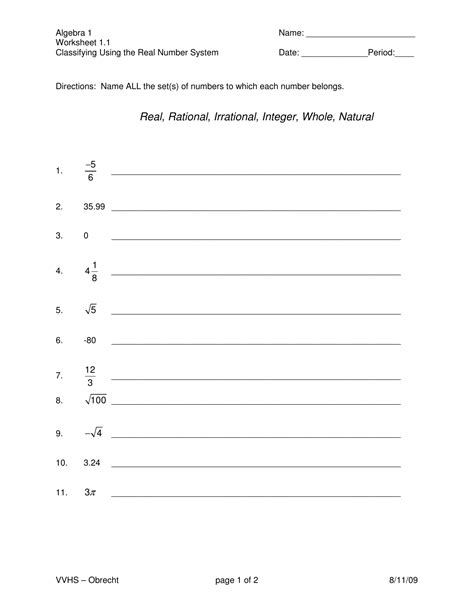 Classifying Rational Numbers Worksheet