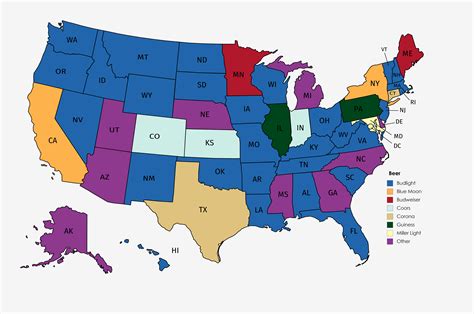 top selling beer in u s by state illustrated map top selling map