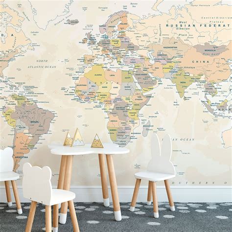 World Mural Wall Map Wallpaper Physical Dma Edition World Map Mural Images