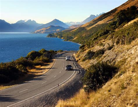 New Zealand Scenic Road Queenstown Landscape Mountains Stock Photo