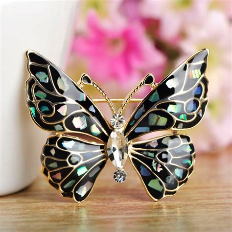Blucome Red Enamel Butterfly Brooches For Women Gold Color Pins Corsage