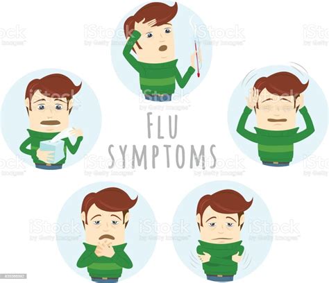 Flu Common Cold Symptoms Of Influenza Man Suffers Cold Fever Stock