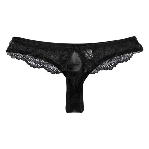 Mens Sexy See Through Briefs Lace Underwear T Back Thong Lingeries G