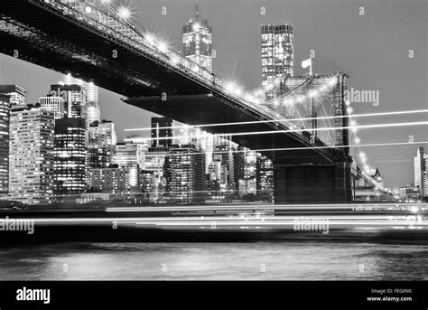 Reflection New York City Manhattan Bridge East River Brooklyn Black And
