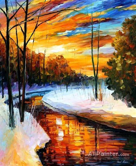 Leonid Afremov Winter Sunset Oil Painting Reproductions For Sale