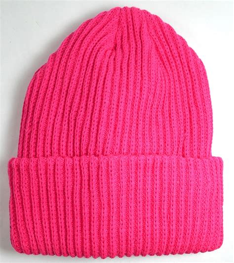 Wholesale Winter Knit Long Cuff Beanie Hats Solid Hot Pink