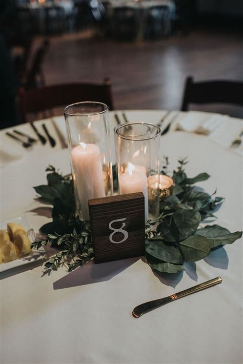 Simple Organic Wedding Reception Decor Votive Centerpiece And Rustic