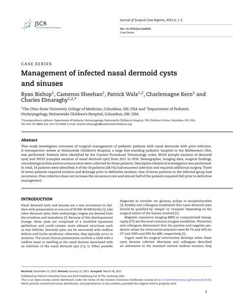 Pdf Management Of Infected Nasal Dermoid Cysts And Sinuses