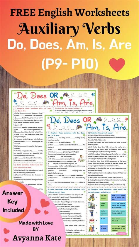 Auxiliary Verbs Do Does Am Is Are P9 P10 Free English Worksheets