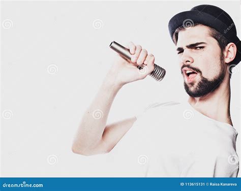 Image Of A Handsome Man Singing To The Microphone Stock Image Image Of Person Disco