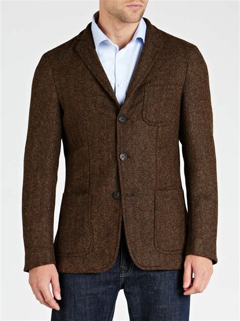 Gant Herringbone Melange Blazer In Brown For Men Lyst