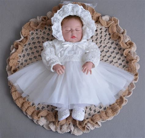 3pcs Per Set Baby Girl Baptism Dress Off White Infant Girl