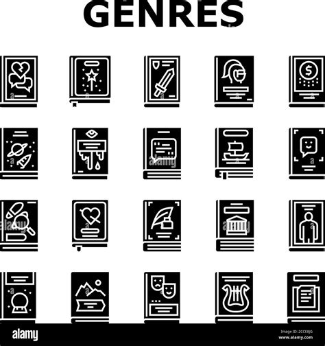 Literary Genres Books Collection Icons Set Vector Stock Vector Image