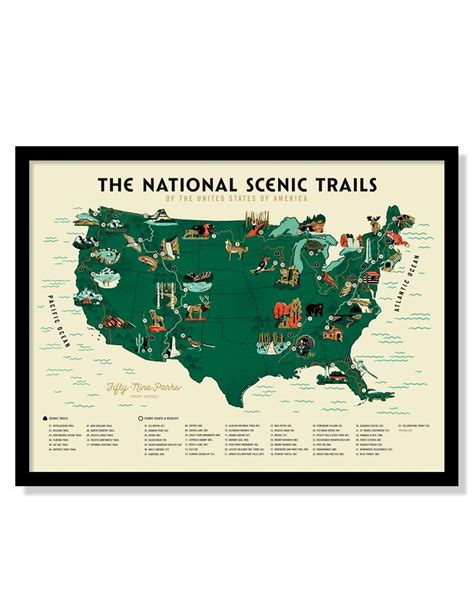 Us National Scenic Trails Map Poster Fifty Nine Parks In 2020 Map