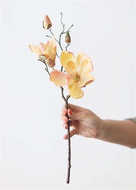 With christmas silk flowers, fall silk bouquets, silk garlands and so much more, where do you start? Peach Silk Flower Magnolia Branch - 19" in 2020 | Silk ...