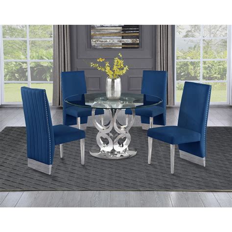 Navy Blue Dining Room Table And Chairs / Claude Extendable Solid Wood