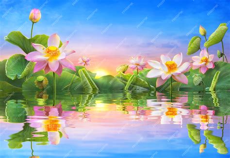 Premium Photo Beautiful Lotus Flower Blooming Reflection Water As The