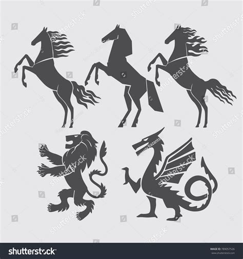 Set Horse Silhouettes Dragon Lion Stock Vector Royalty Free 789057526