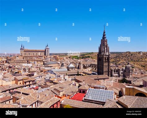 Spain Castile La Mancha Toledo Old Town Skyline Viewed From The San