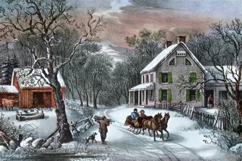 American Homestead In Winter 1868 Giclee Print Currier And Ives