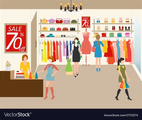 Women Shopping In A Clothing Store Royalty Free Vector Image