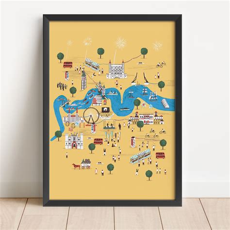 Totally Thames Print Illustrated Map London City Art Thames Etsy Uk