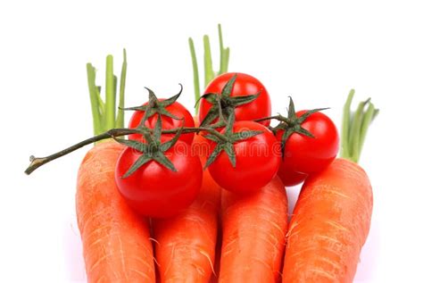 The Carrots And Tomatoes On White Stock Photo Image Of Ripe Group