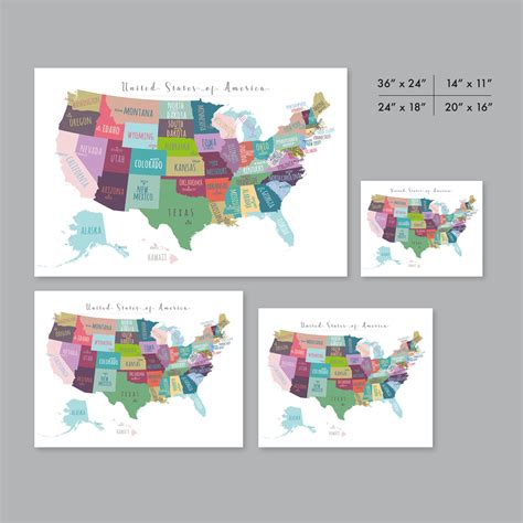 Us Map Capitals Wall Art Printable United States Map Print Etsy Uk