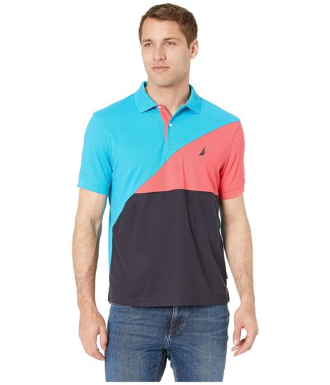 Nautica Angle Color Blocked Polo Harbor Mist Mens Clothing In Blue