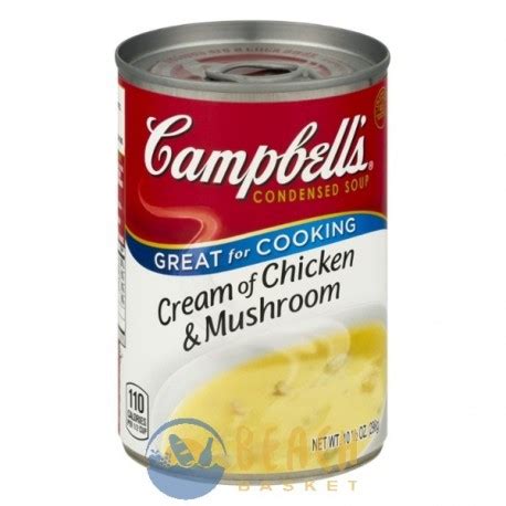 You bake covered with aluminum foil in the oven at 350° for one hour then remove the foil and bake 15 minutes more. Campbell's Soup Cream of Chicken & Mushroom - Beach Basket ...