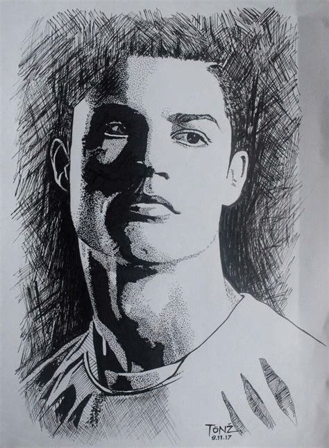 Cristiano Ronaldo Pencil Sketch Celebrity Drawings Portrait