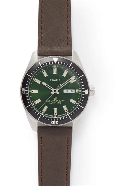 Timex Waterbury Dive Automatic Mm Stainless Steel And Leather Watch